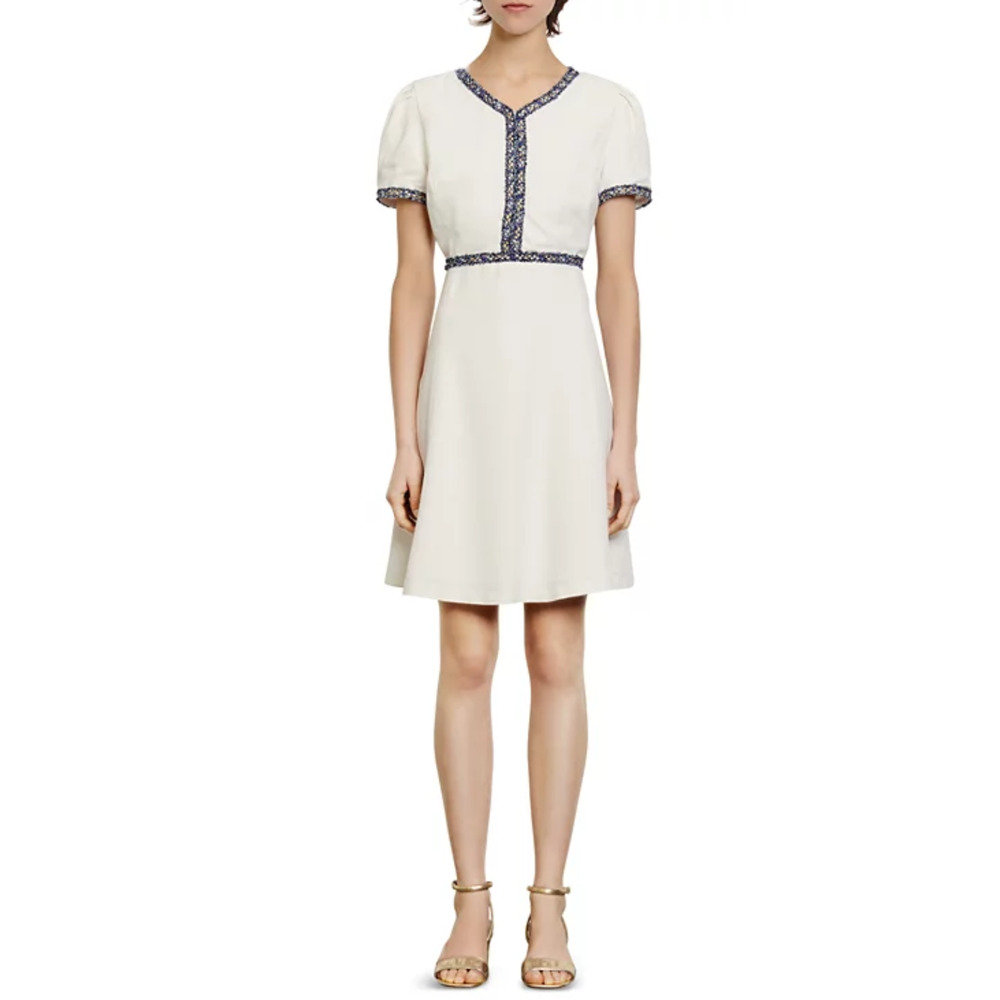Sandro Women Reyan Tweed Trim Dress White Size 36/S or 4US - Picture 8 of 8